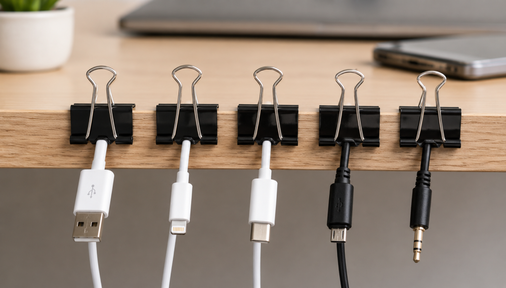 binder clips to organize cables