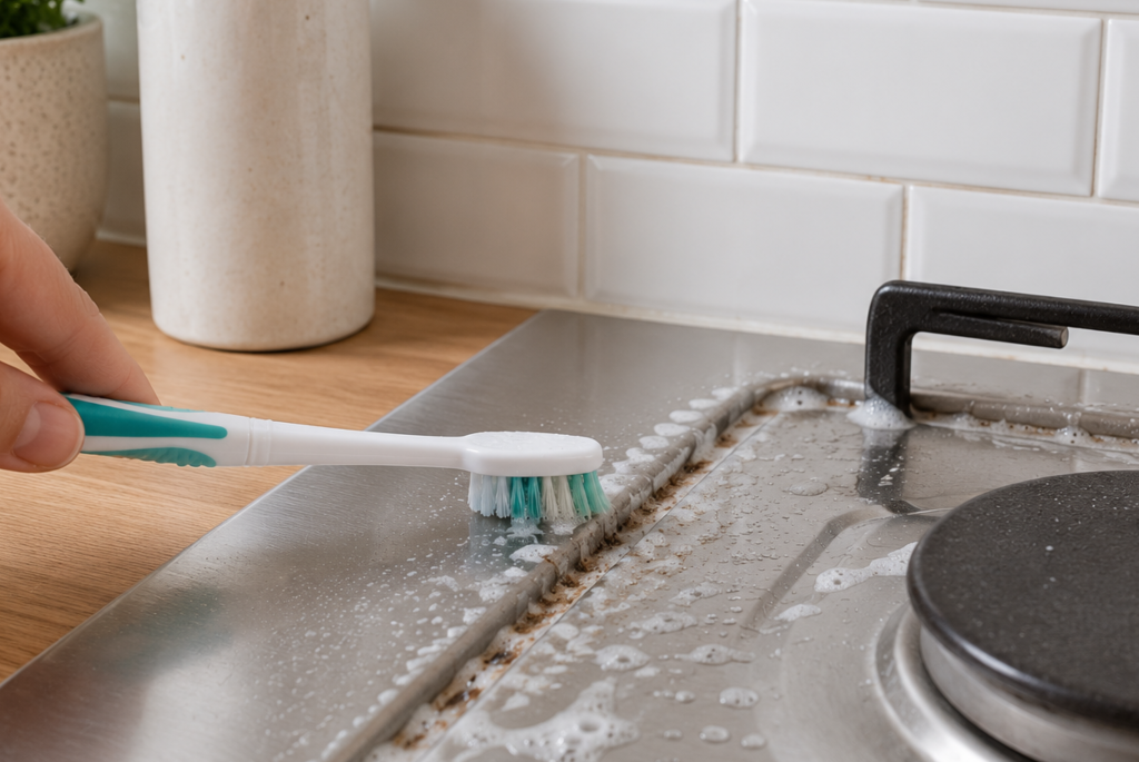 using an old toothbrush